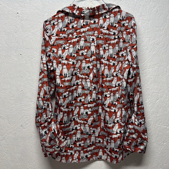 Ann Taylor Fox Print long sleeve Top blouse Size XS orange half button front - Picture 7 of 8